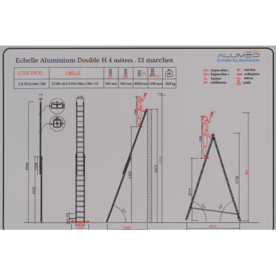 ECHELLE ALUMINIUM DOUBLE H4METRE, 13 MARCHES